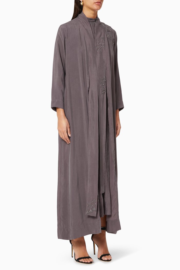 

Abaya with Beaded Embroidery, Grey