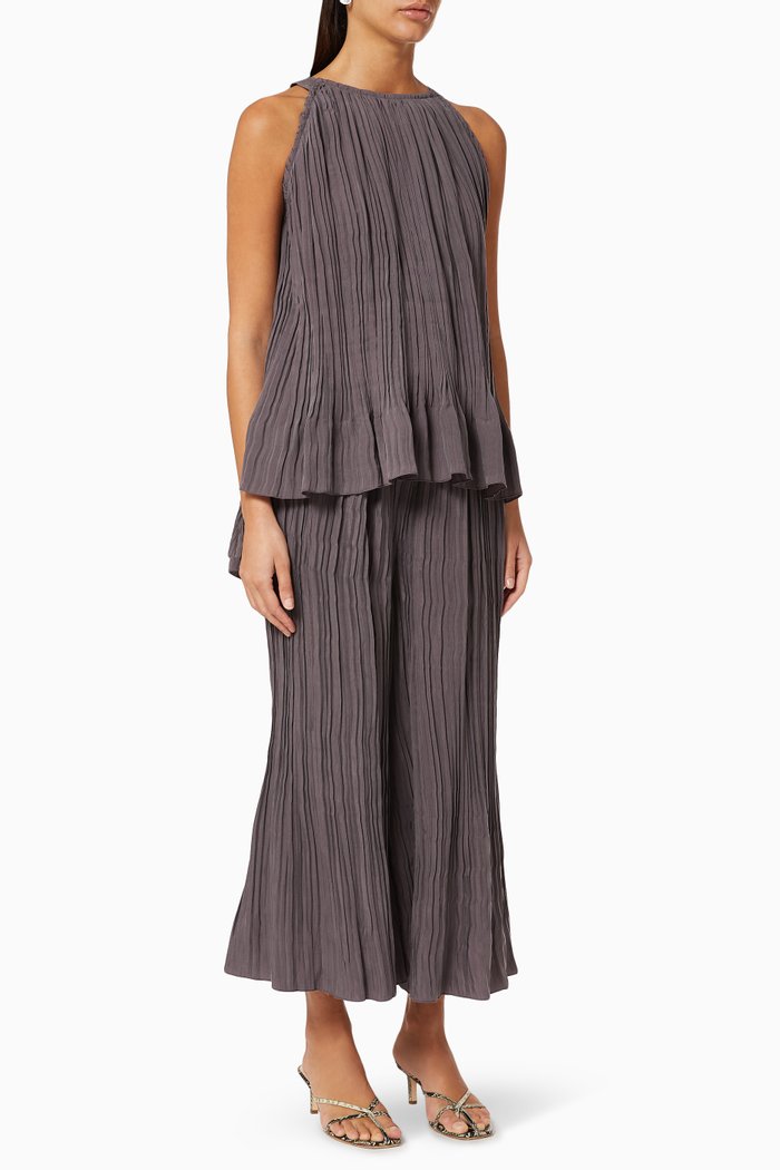

Pleated Top & Pants Set, Grey
