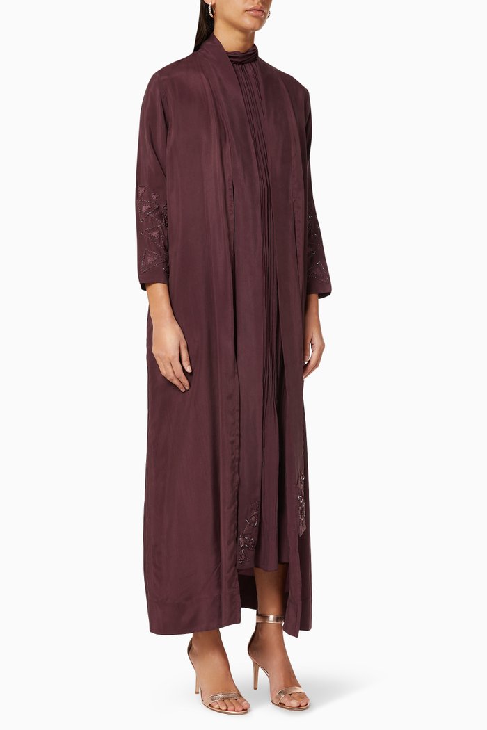 

Abaya Set with Beaded Embroidery, Burgundy