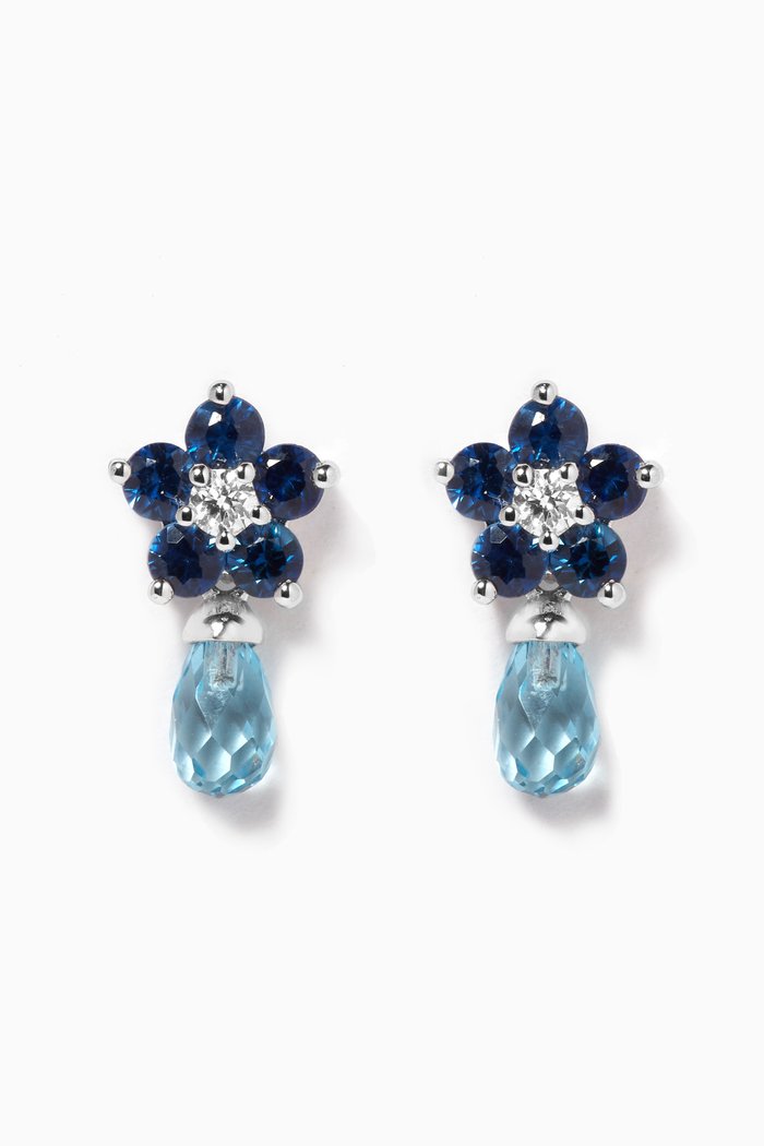 

Roses Blue Sapphire Earrings with Diamond in 18kt White Gold