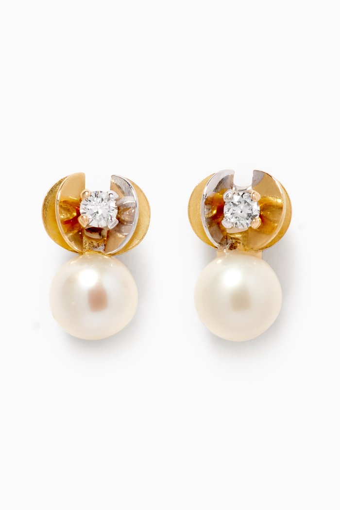 

3D Diamond Earrings with Pearls in 18kt Yellow Gold
