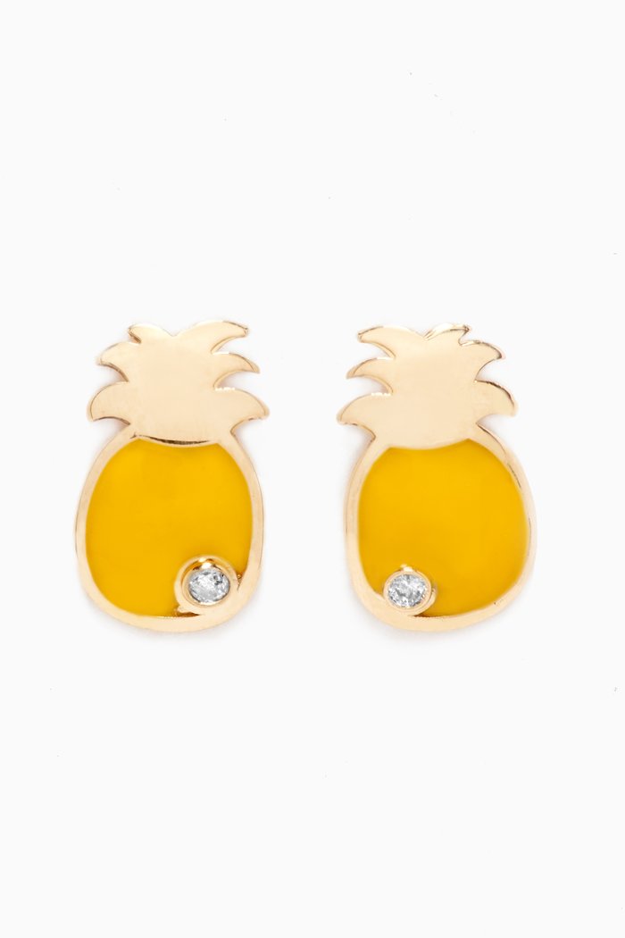 

Pineapple Enamel Diamond Earrings in 18kt Yellow Gold