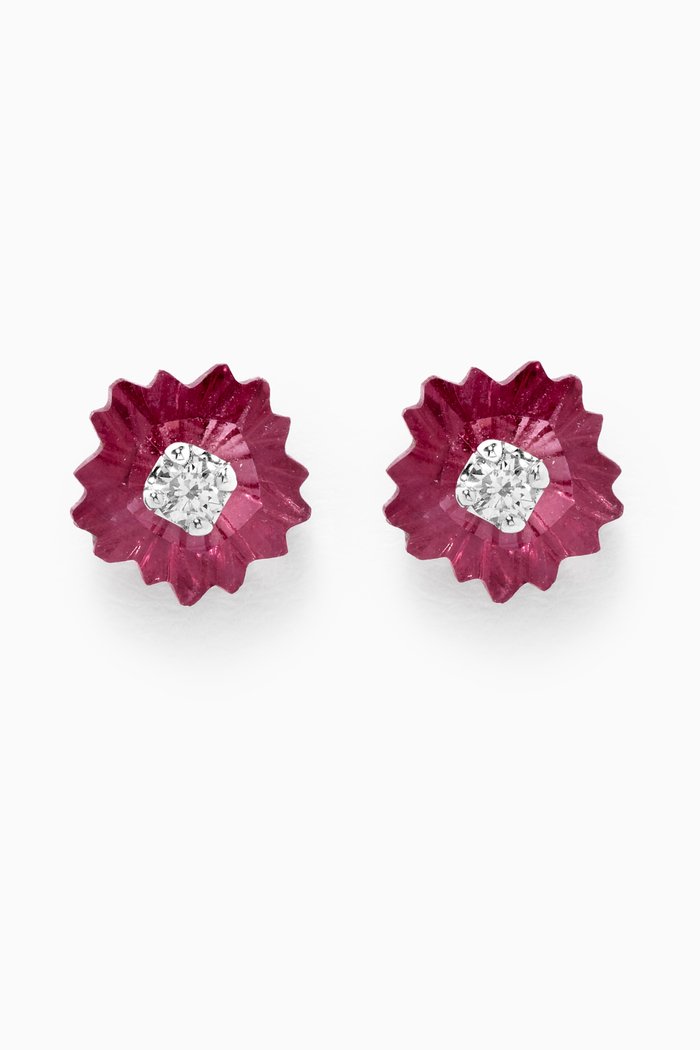 Floral Rhodolite Stud Earrings with Diamonds in 18kt White Gold