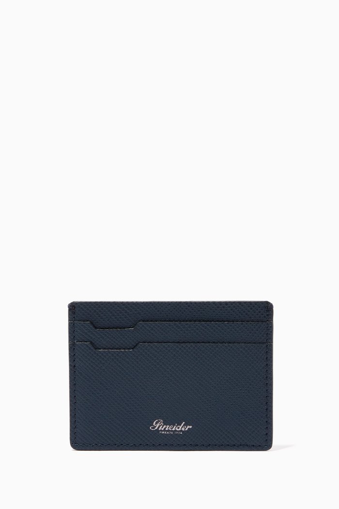

360 Card Holder in Calfskin Leather, Blue