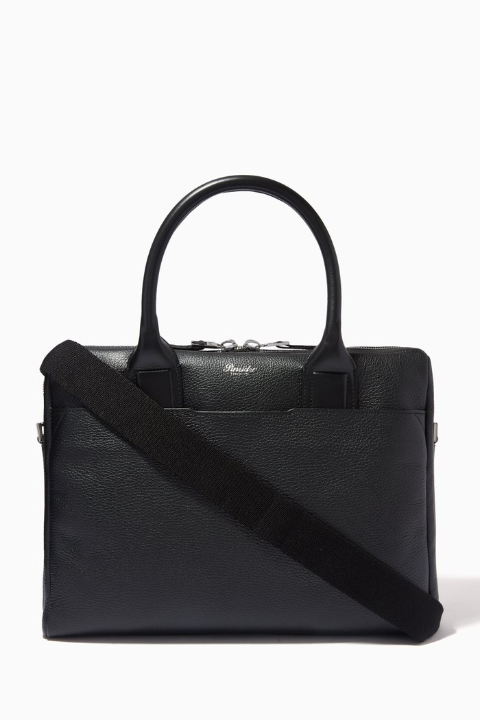 

360 2 Handle Gusset Bag in Leather, Black