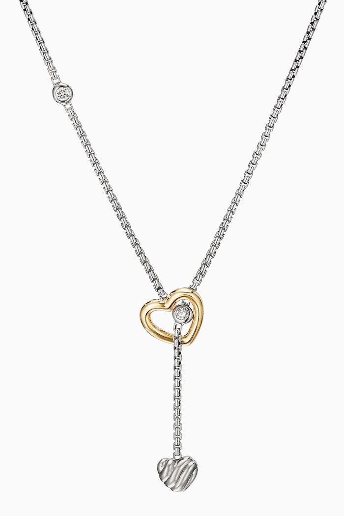 

Cable Collectibles® Heart Diamond Y Necklace with 18kt Yellow Gold, Silver