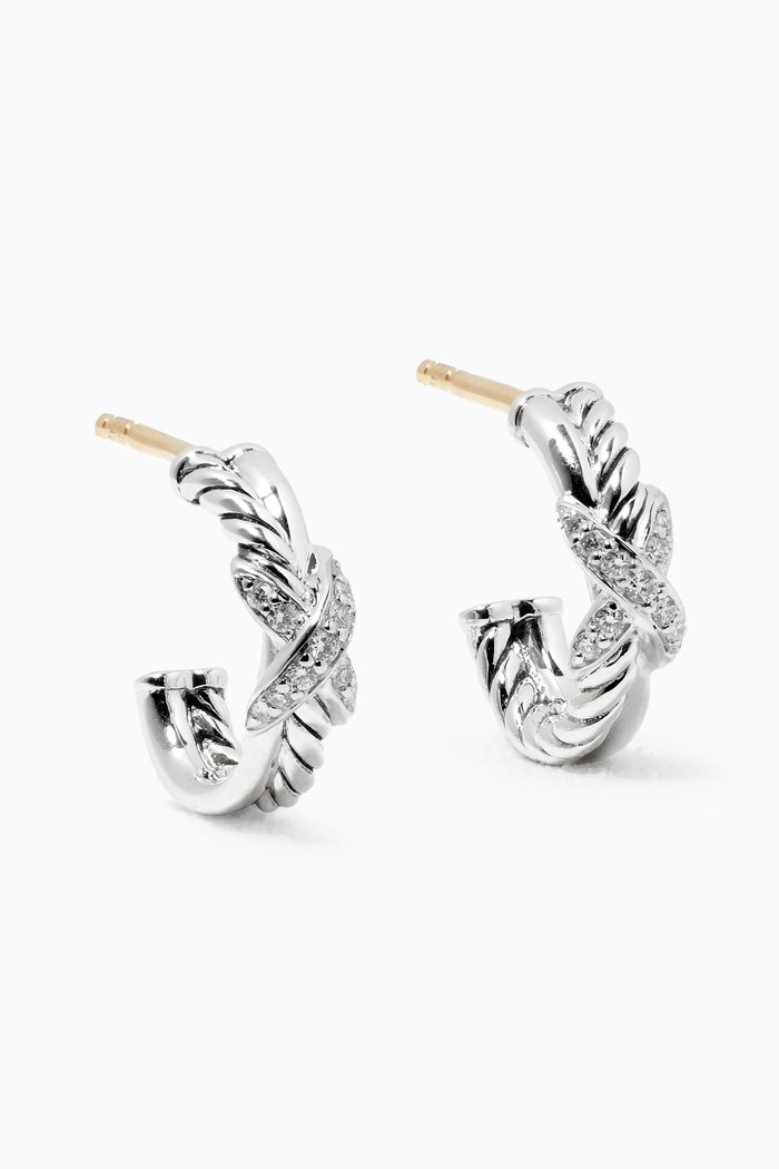 

Petite X Mini Hoop Earrings with Pavé Diamonds in Sterling Silver