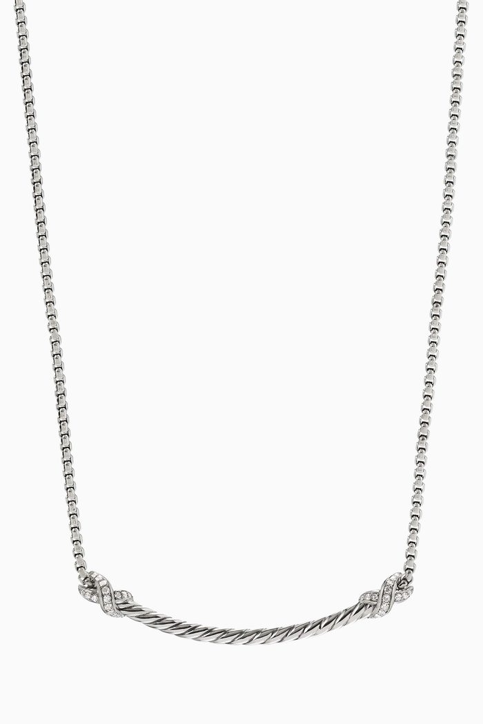 

Petite X Bar Necklace with Pavé Diamonds in Sterling Silver