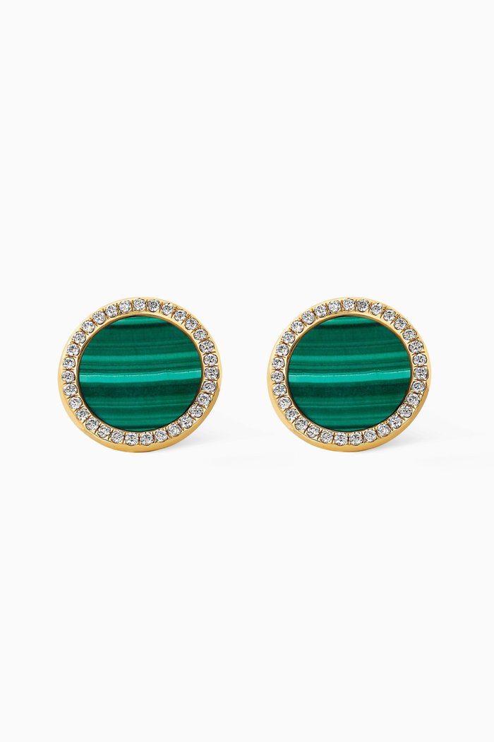 

DY Elements® Button Earrings with Malachite & Pavé Diamonds in 18kt Yellow Gold, Green