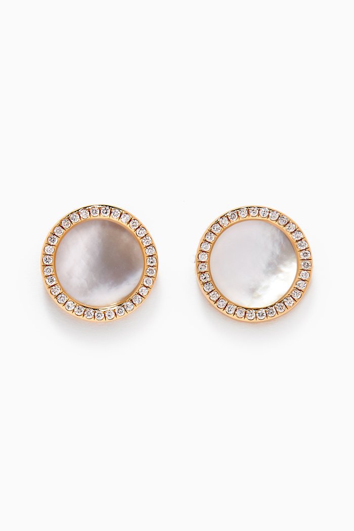 

DY Elements® Button Earrings with Mother of Pearl & Pavé Diamonds in 18kt Yellow Gold, White