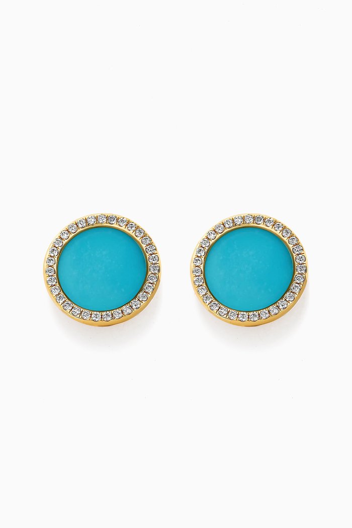 

DY Elements® Button Earrings with Turquoise & Pavé Diamonds in 18kt Yellow Gold, Blue