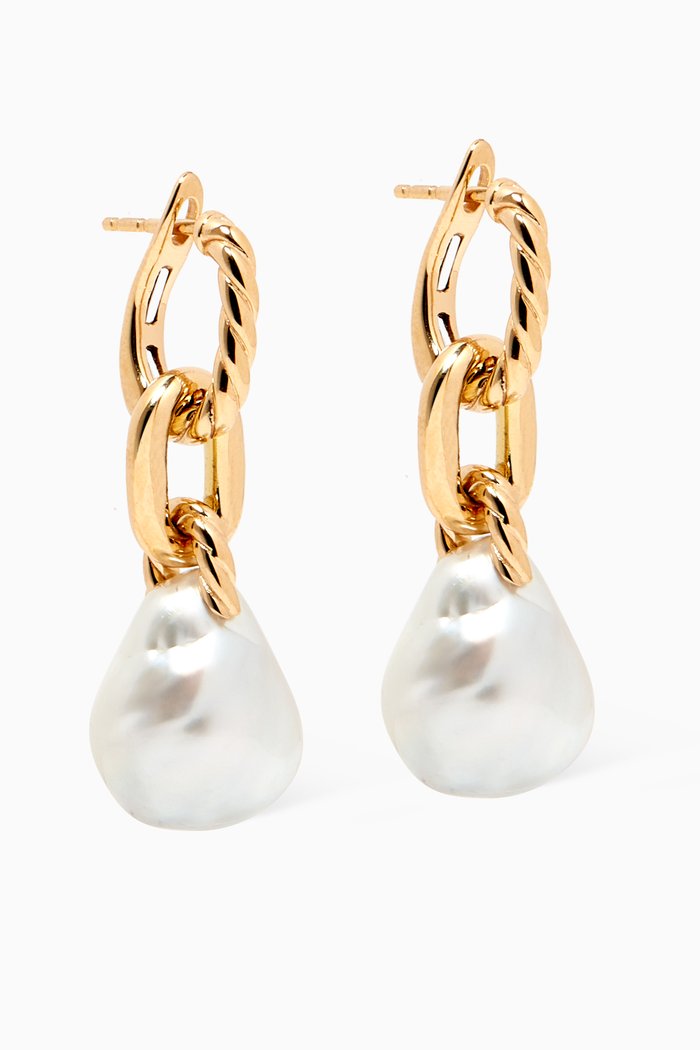 DY Madison® Pearl Chain Drop Earrings in 18kt Yellow Gold