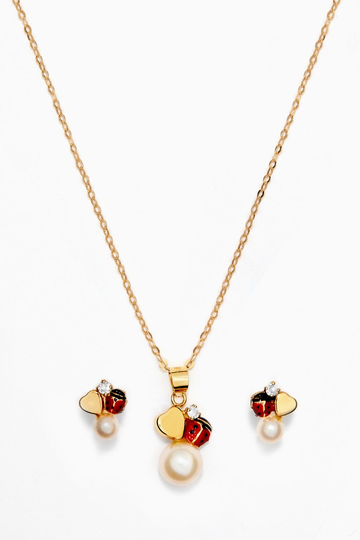 Ladybird Diamond Set with Pearls in 18kt Yellow Gold