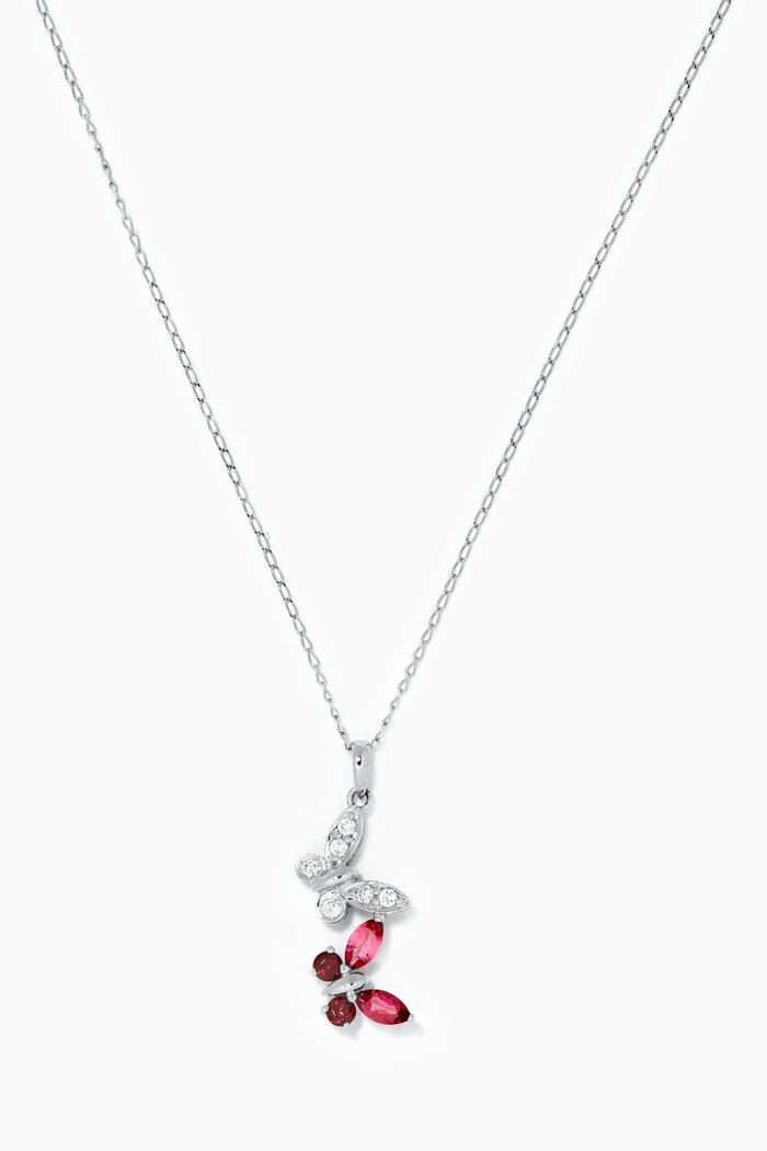 

Duo Butterfly Diamond Pendant with Pink Sapphires in 18kt White Gold