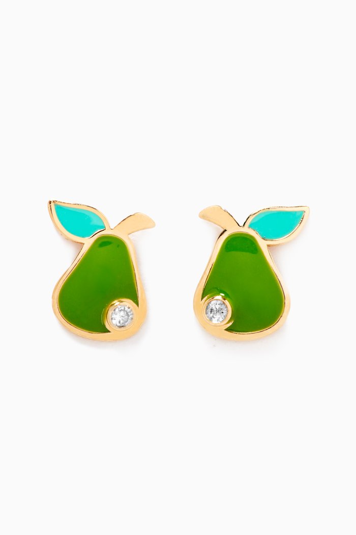 

Pear Enamel Diamond Earrings in 18kt Yellow Gold