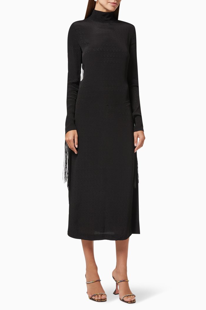 Reba Dress with Fringe, Black