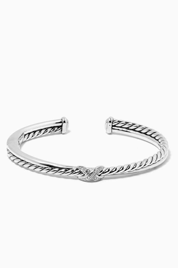 

Petite X Pavé Diamond Centre Station Bracelet in Sterling Silver