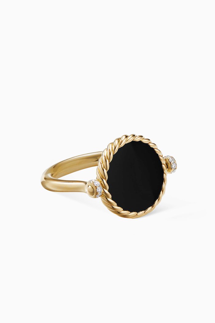

DY Elements® Swivel Ring with Black Onyx, Mother of Pearl & Pavé Diamonds in 18kt Yellow Gold