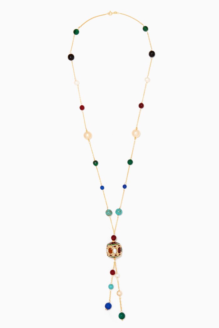 

Lina Center Bead Tassel Necklace in 18kt Gold-plated Sterling Silver, Multicolour