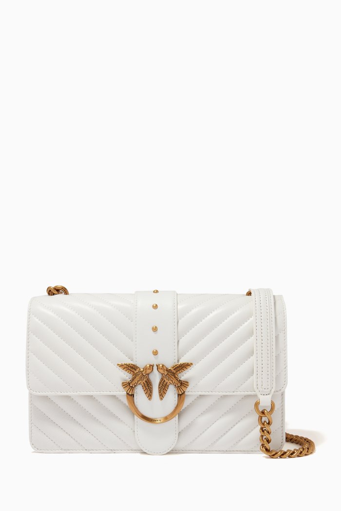 

Classic Love Icon V Quilt Shoulder Bag in Leather, White