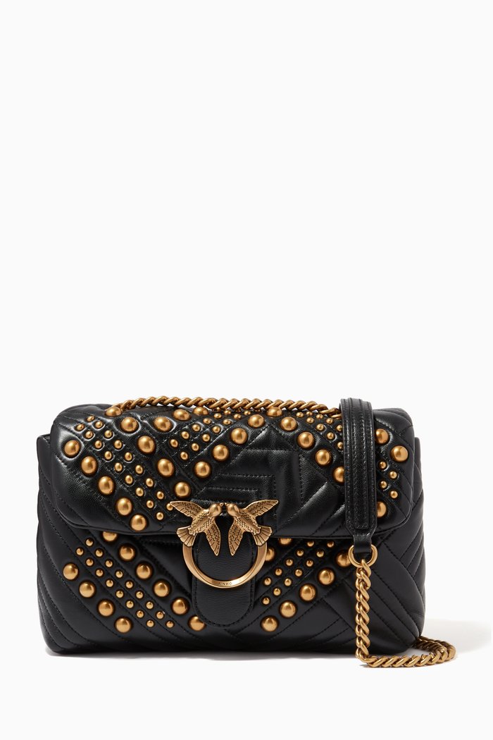 

Classic Love Puff Woven Studded Bag in Leather, Black