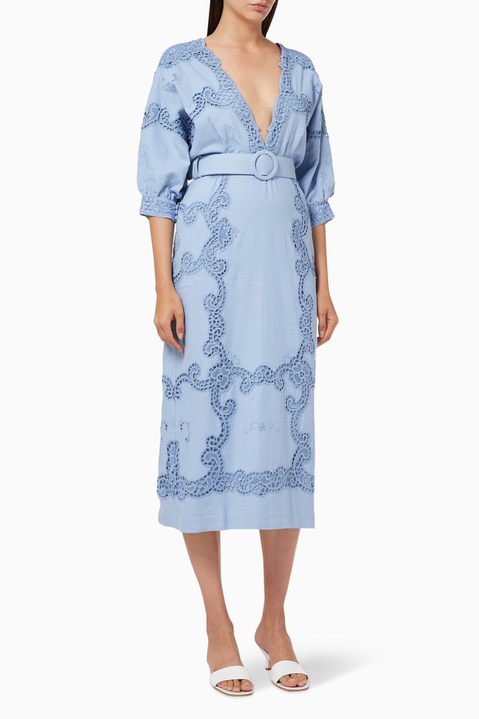

Arella Linen-blend Midi Dress, Blue