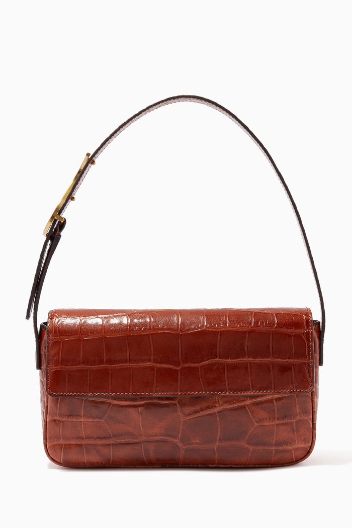 

Tommy Shoulder Bag in Croc-embossed Leather, Brown