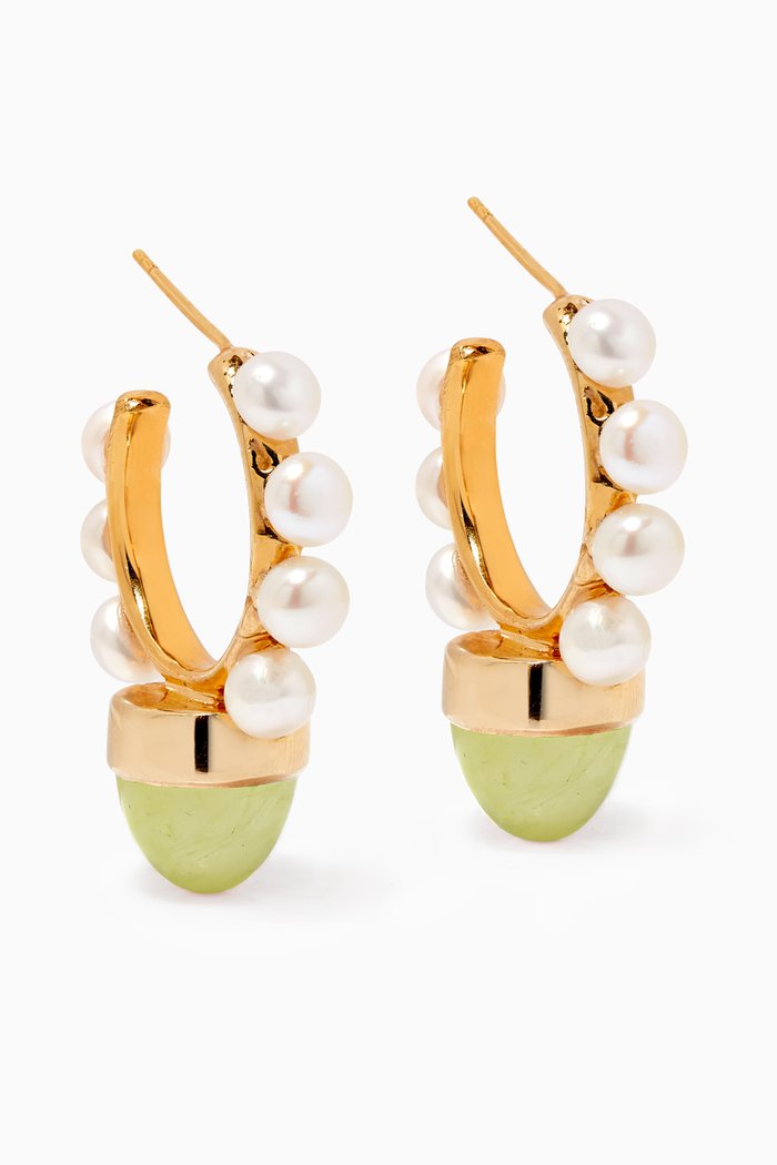 Aegean Islands Earrings in 22kt Gold-Plated Sterling Silver, Green