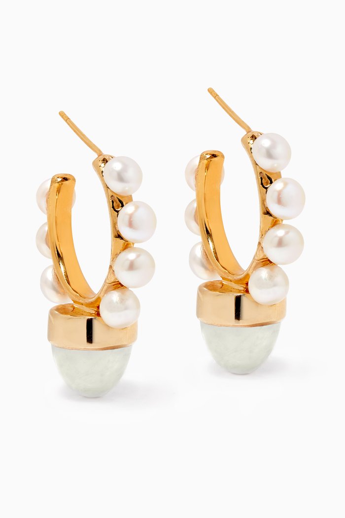 Aegean Islands Earrings in 22kt Gold-Plated Sterling Silver, White