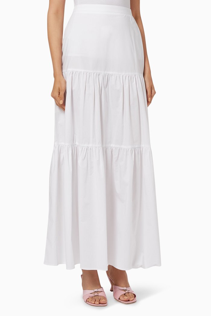 

Tiered Skirt in Cotton Poplin, White