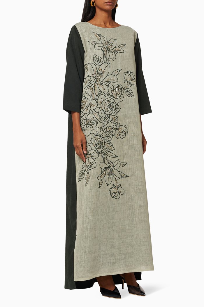 

Kaftan with Floral Sequin Embroidery, Green