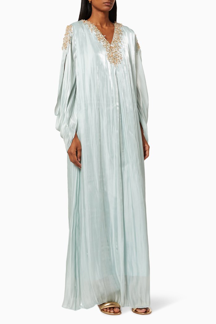 

Satin Dress with Beaded Embroidery, Green