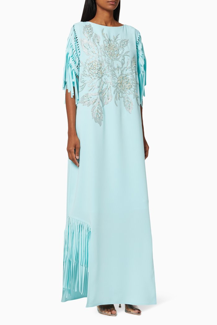 

Fringe Kaftan with Sequin Embroidery, Blue