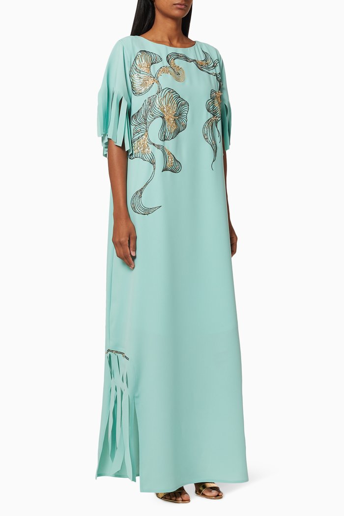 

Fringe Kaftan with Sequin Embroidery, Green