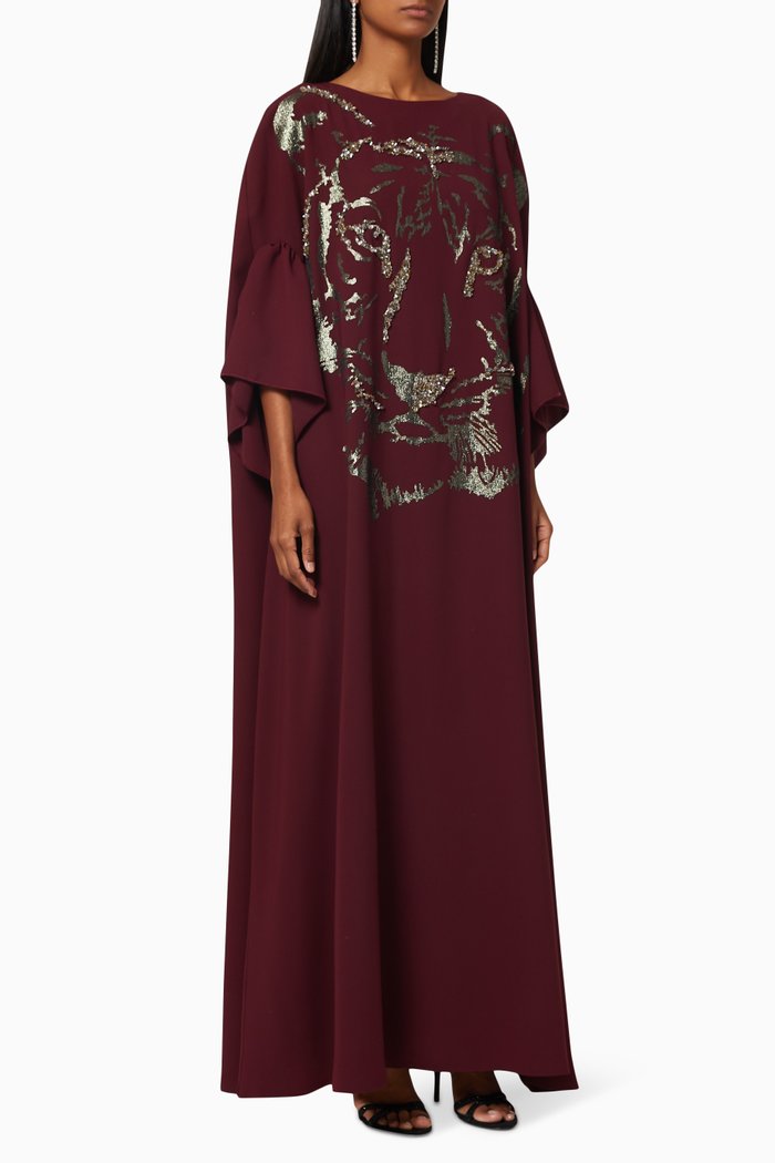 

Kaftan with Tiger Embroidery, Burgundy