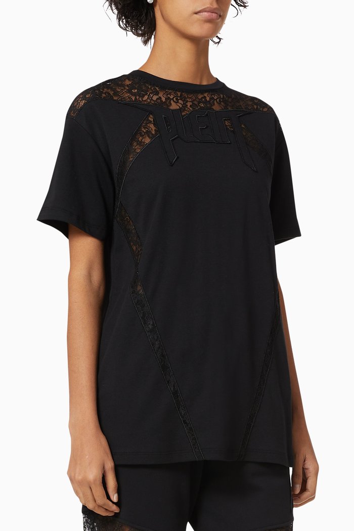 

Logo Lace T-shirt in Jersey, Black