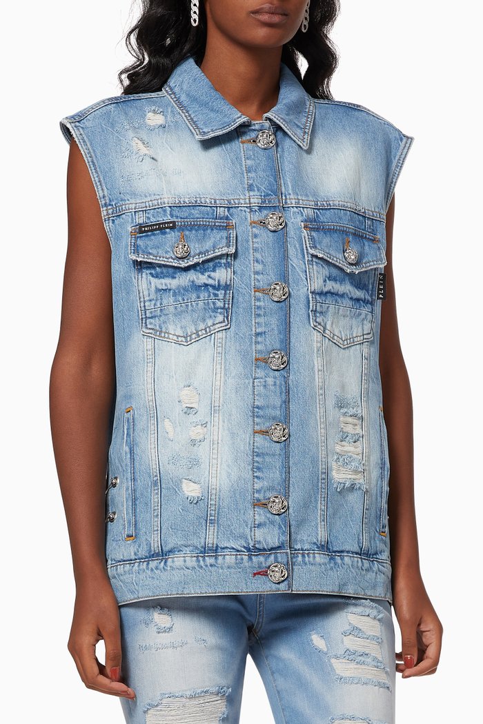 

Pins Oversized Vest in Denim, Blue