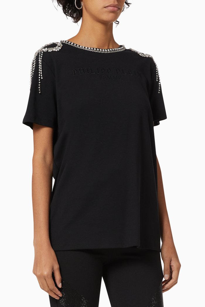 

Logo Fringe T-shirt in Jersey, Black