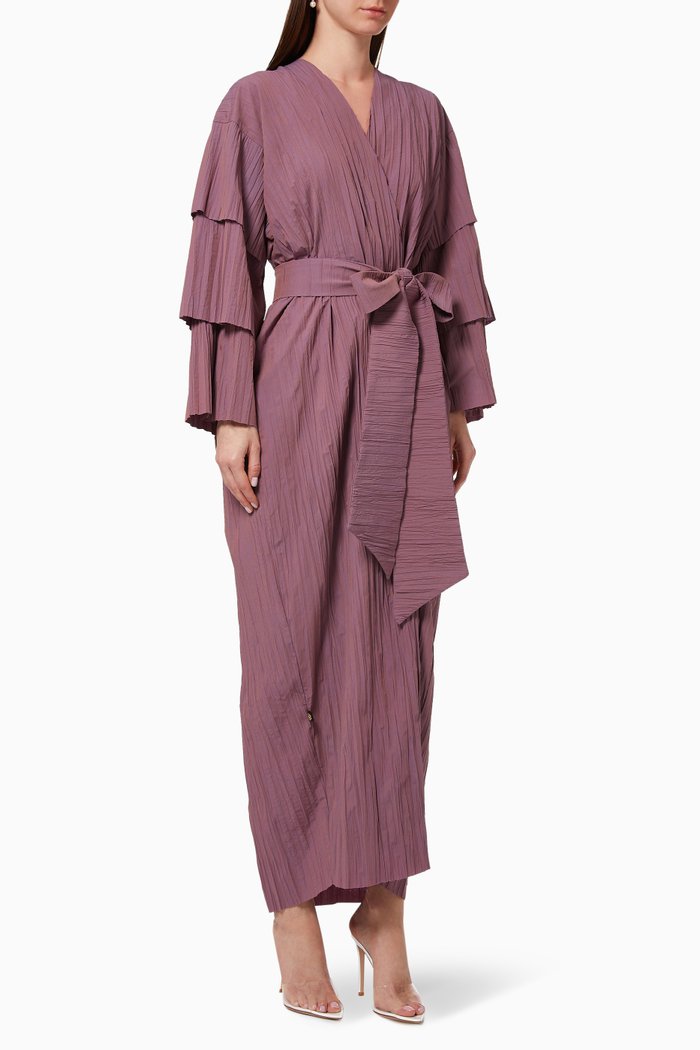 

Crinkle Layered Wrap Abaya, Purple
