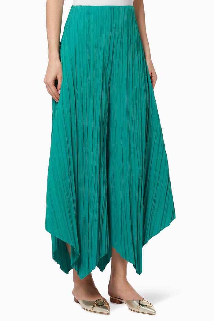 

Asymmetric Crinkle Wide Legs Pants, Green
