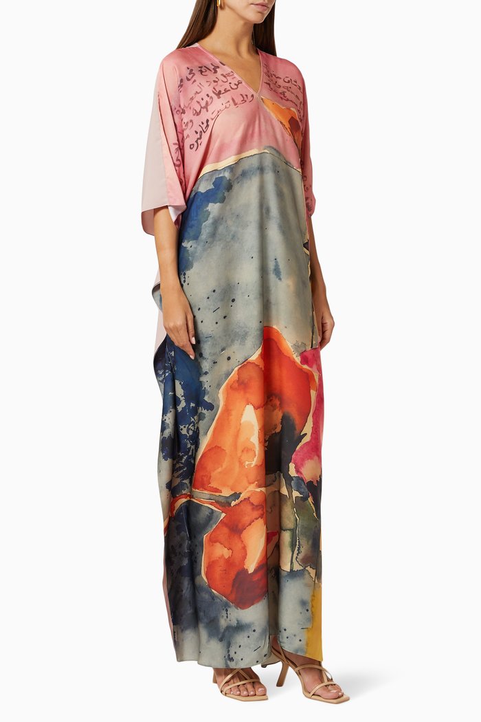 

Ousha Printed Kaftan with Belt, Multicolour