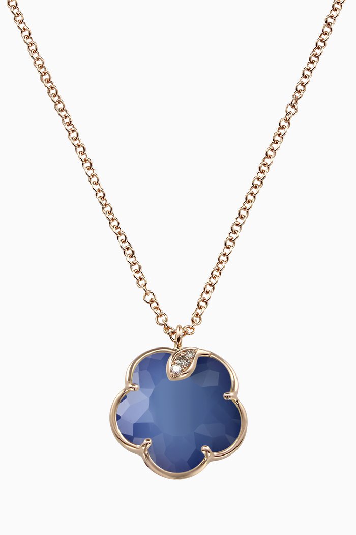 

Petit Joli Diamond Necklace with White Agate & Lapis Lazuli Doublet in 18kt Rose Gold
