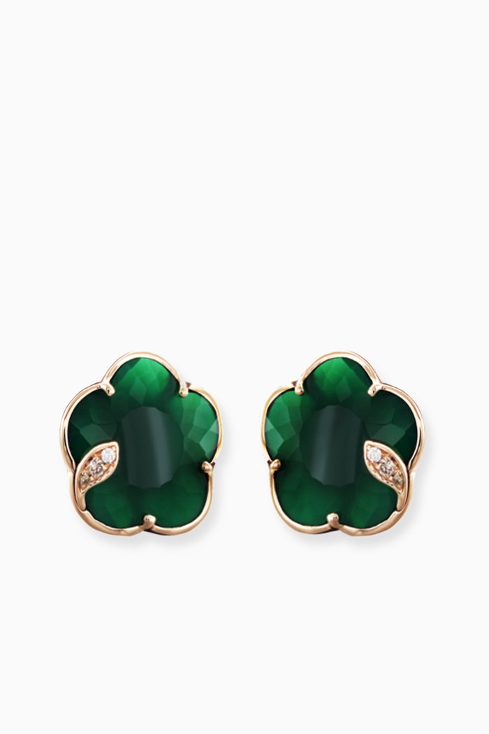 Petit Joli Diamond Earrings with Green Agate in 18kt Rose Gold