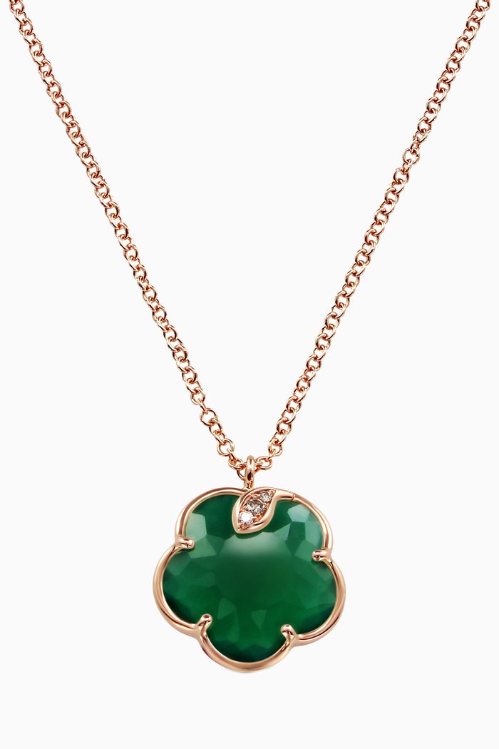 

Petit Joli Diamond Necklace with Green Agate in 18kt Rose Gold, White