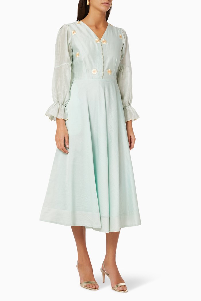 

Skyline Floral Dress in Silk, Green
