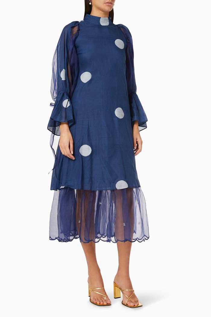 Glitch Coral Dress in Cotton, Blue