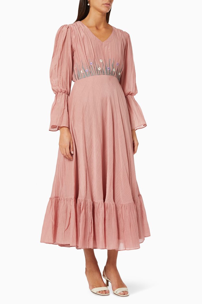 

Coral Floral Dress in Silk, Pink