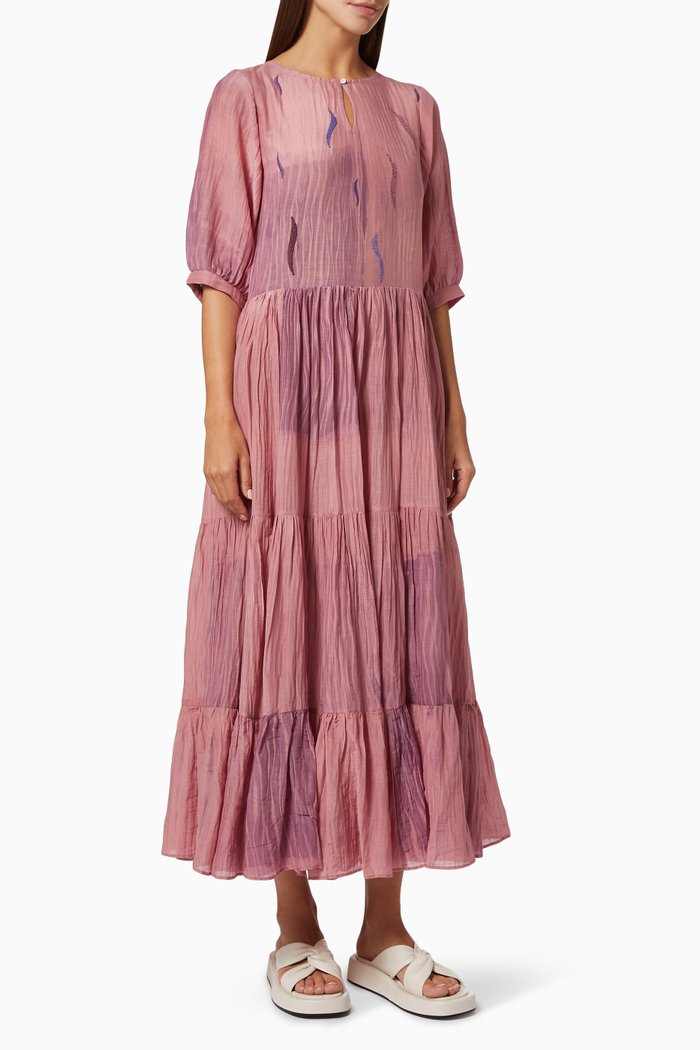 Cannon Tiered Dress in Silk, Pink