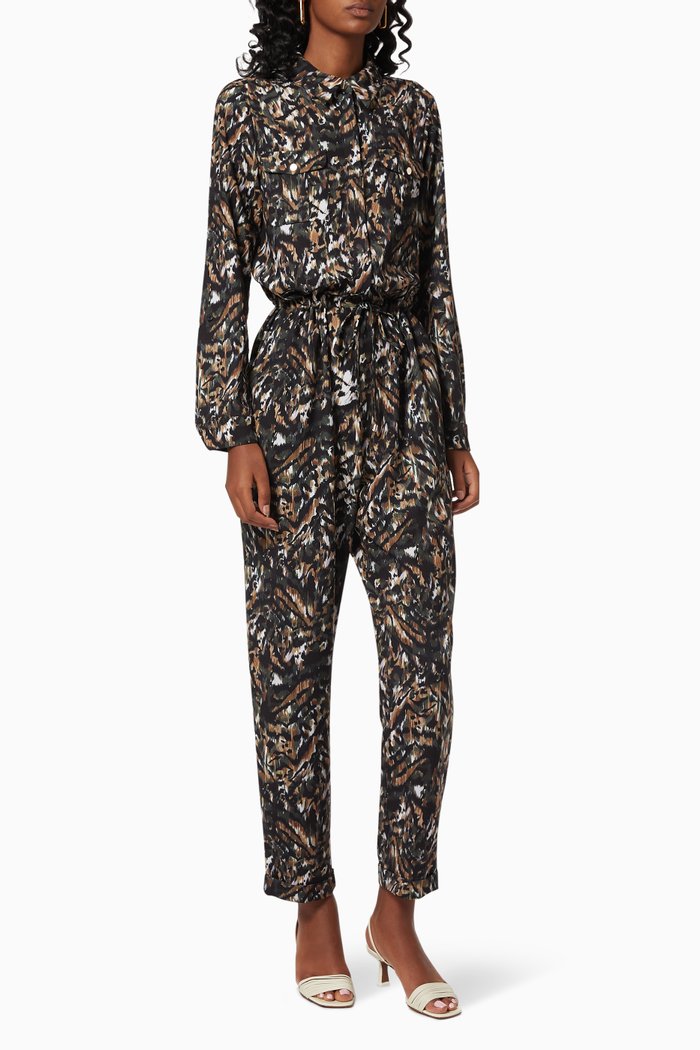 

Verili Jumpsuit in Brushstroke-print Fabric, Brown