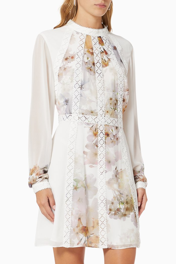 

Meirion Dress in Vanilla-print Chiffon, White